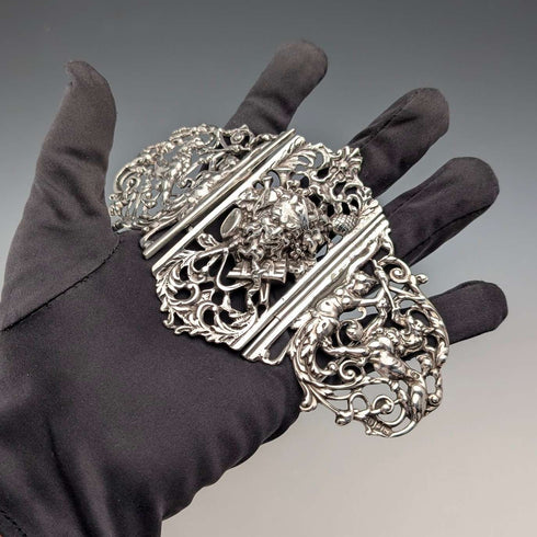 Hebilla de cinturón de enfermera de plata esterlina antigua británica de 1898, 118 g, Charles Edwards