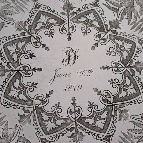1879年 英国古董 镀银带足托盘 直径30cm Benjamin W Ramsden