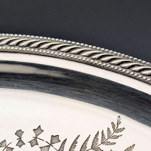 1879年 英国古董 镀银带足托盘 直径30cm Benjamin W Ramsden