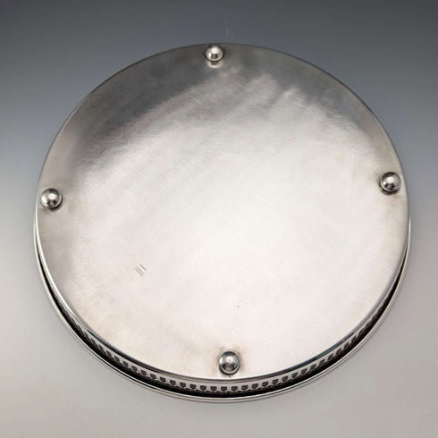 Bandeja de galería redonda pequeña de plata vintage, diámetro 30 cm, Primrose E.P. Brass