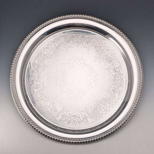 영국 빈티지 실버 플레이트 대형 원형 트레이 지름 36cm International Silver