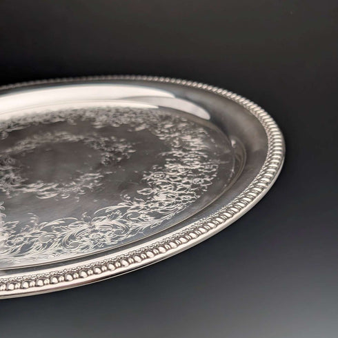 영국 빈티지 실버 플레이트 대형 원형 트레이 지름 36cm International Silver