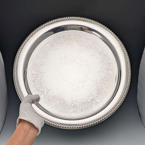 영국 빈티지 실버 플레이트 대형 원형 트레이 지름 36cm International Silver