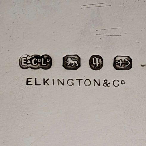 1890年 英国アンティーク 純銀製 脚付きサルヴァ カードトレイ直径26cm 517g Elkington