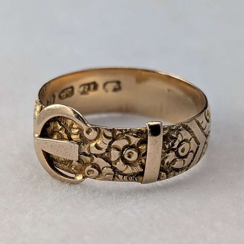 Anillo de diseño de cinturón de oro K18, antiguo británico de 1890, 4.5 g (talla 20)