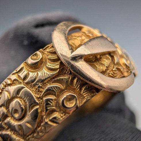 Anillo de diseño de cinturón de oro K18, antiguo británico de 1890, 4.5 g (talla 20)