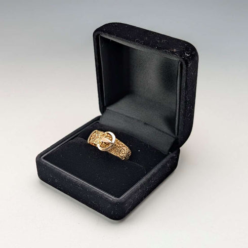 Anillo de diseño de cinturón de oro K18, antiguo británico de 1890, 4.5 g (talla 20)