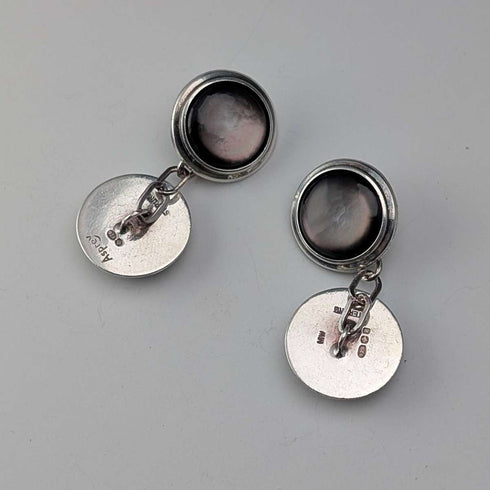 英国产古董纯银黑蝶贝袖扣 Asprey
