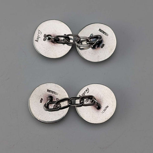 英国产古董纯银黑蝶贝袖扣 Asprey