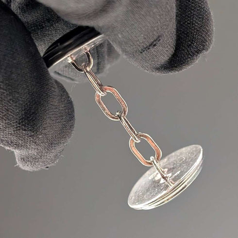 英国产古董纯银黑蝶贝袖扣 Asprey