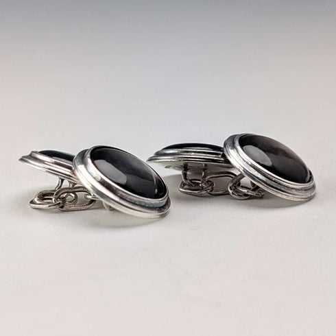 英国产古董纯银黑蝶贝袖扣 Asprey