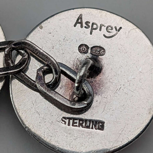 英国产古董纯银黑蝶贝袖扣 Asprey