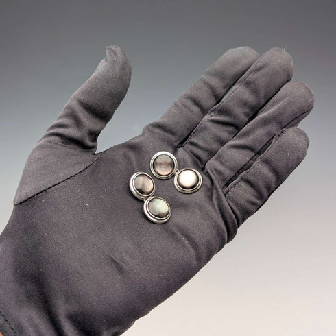 英国产古董纯银黑蝶贝袖扣 Asprey