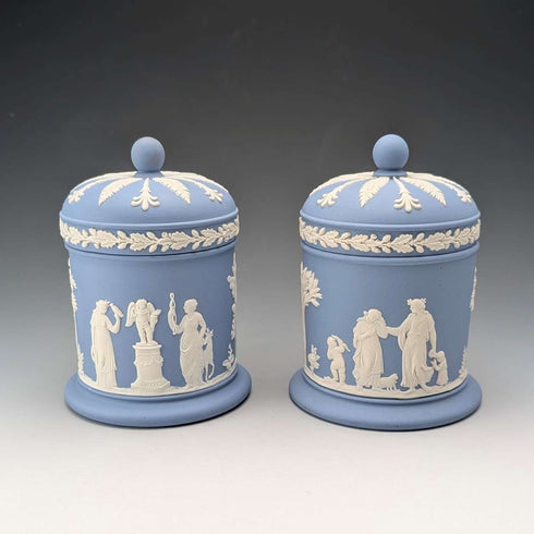 英国复古韦奇伍德(Wedgwood)贾斯珀(Jasperware)茶叶罐一对