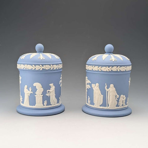 英国复古韦奇伍德(Wedgwood)贾斯珀(Jasperware)茶叶罐一对