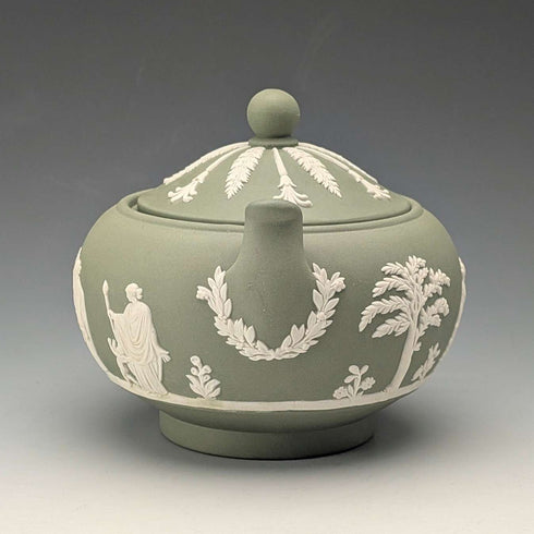 英國復古 Wedgwood 綠色碧玉瓷蓋糖碗