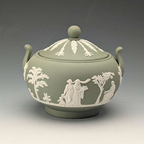 英國復古 Wedgwood 綠色碧玉瓷蓋糖碗