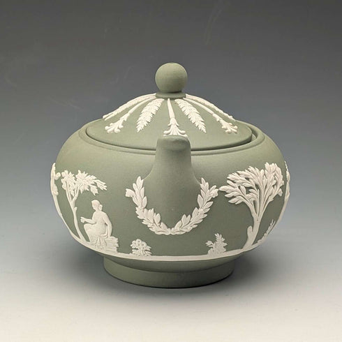 英國復古 Wedgwood 綠色碧玉瓷蓋糖碗