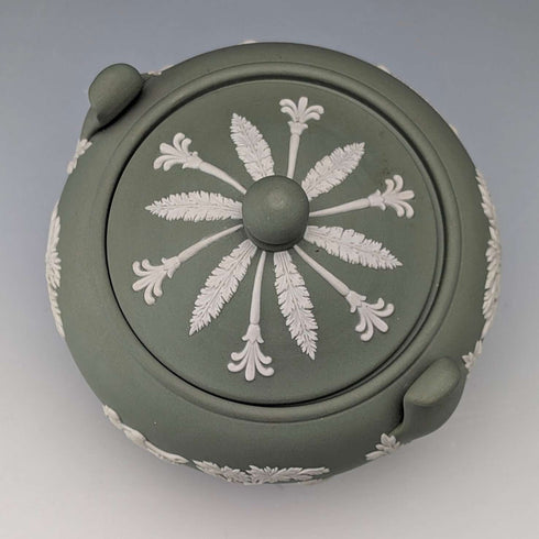 英國復古 Wedgwood 綠色碧玉瓷蓋糖碗