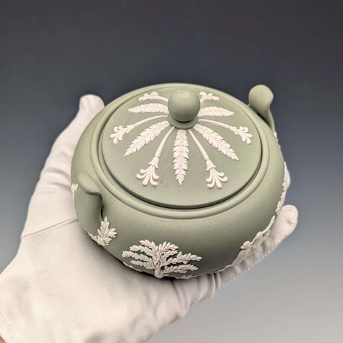 英國復古 Wedgwood 綠色碧玉瓷蓋糖碗