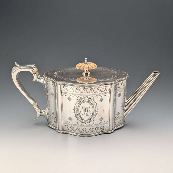 1870年頃 英国アンティーク シルバープレート製 ドラム型ティーポット W&G Sissons