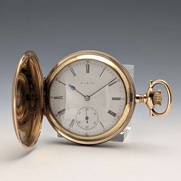 1913年 米国アンティーク エルジン 懐中時計 金張りハンターケース 動作良好