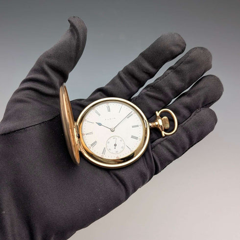 1913 US Antique Elgin Pocket Watch Gold Plated Hunter Case Works Well