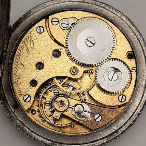 19th century antique LABRADOR (Omega) pocket watch with relief engraving, open face, in good working condition