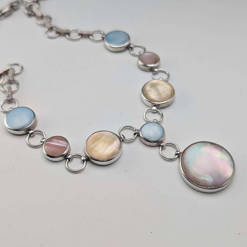 Collar vintage de plata de ley y nácar, 47 cm