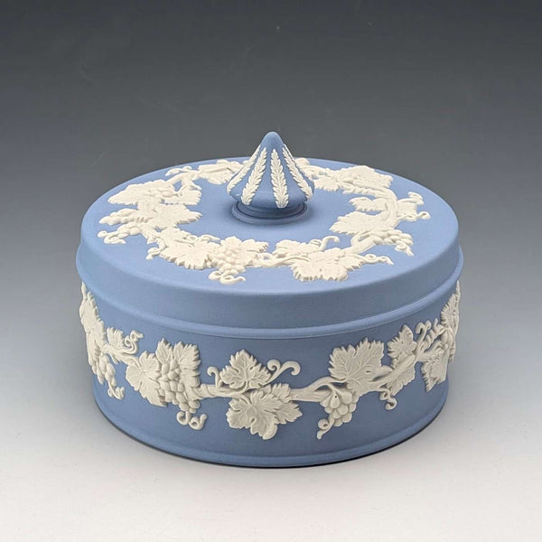 Vintage British Wedgwood Jasperware Round Bonbonniere in Pale Blue