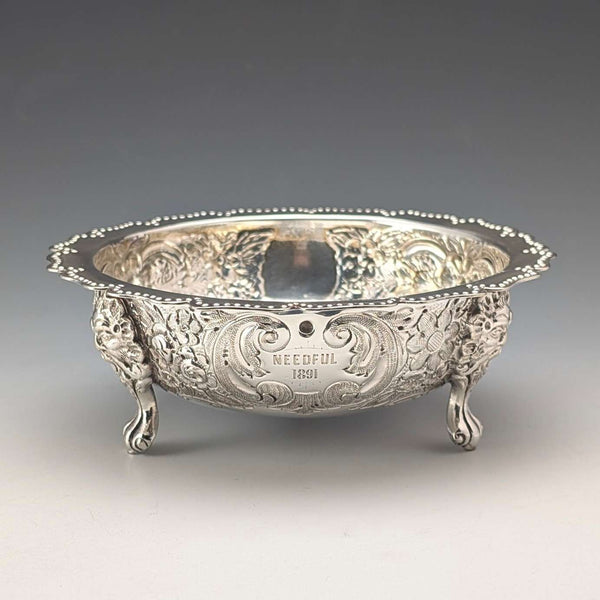 1891年 英国古董镀银带脚碗 直径13.5cm