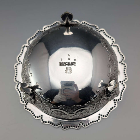 1891年英國古董鍍銀帶柄碗,直徑13.5厘米