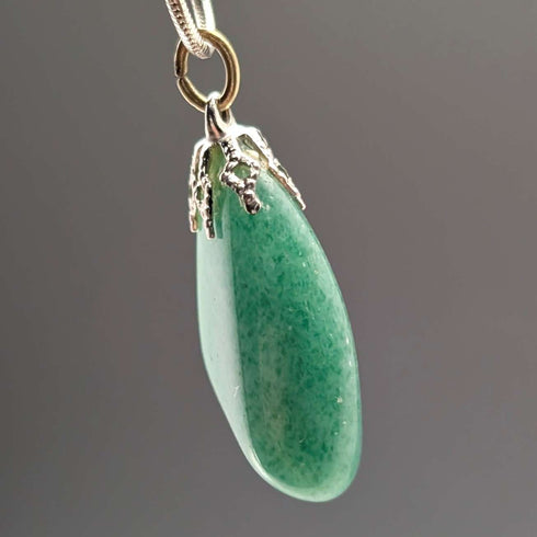 Vintage Aventurine Pendant & Sterling Silver Necklace