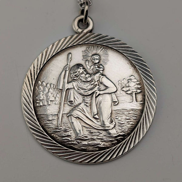 Colgante de medalla de San Cristóbal vintage de plata de ley ③ con collar de plata de ley, 7,8 g en total