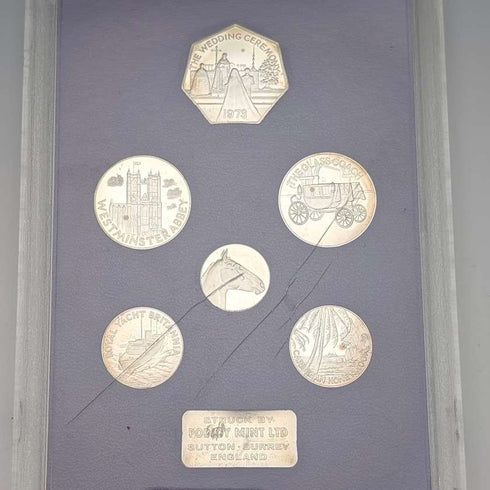 1973年英国安妮公主大婚纪念纯银币6枚套,含银量50克,Ppbjoy Mint ltd铸造