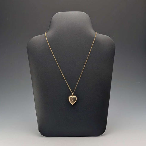 Colgante relicario vintage de oro de 9 quilates en forma de corazón con cadena RG británica