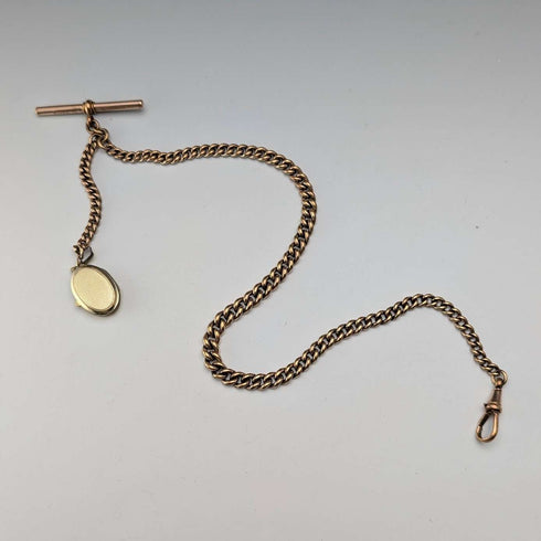 Antique British rolled gold Albert chain locket fob