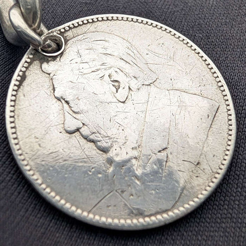 1911年 英国古董纯银阿尔伯特表链 59克 南非1先令银币坠饰