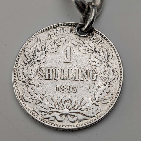 1911年 英国古董纯银阿尔伯特表链 59克 南非1先令银币坠饰