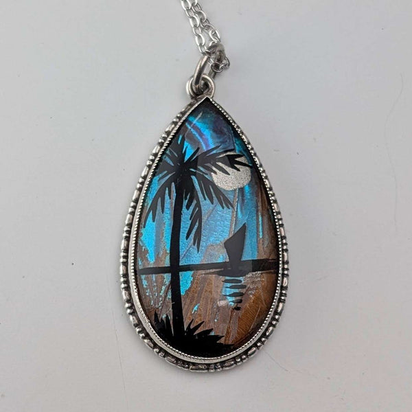 Colgante de alas de mariposa con base de plata de ley vintage británica, incluye collar de plata de ley ③