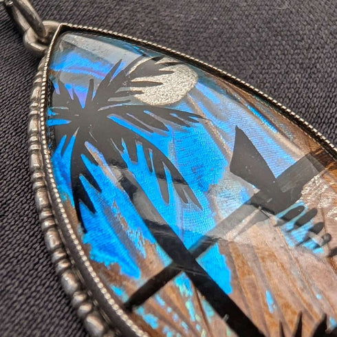 Colgante de alas de mariposa con base de plata de ley vintage británica, incluye collar de plata de ley ③