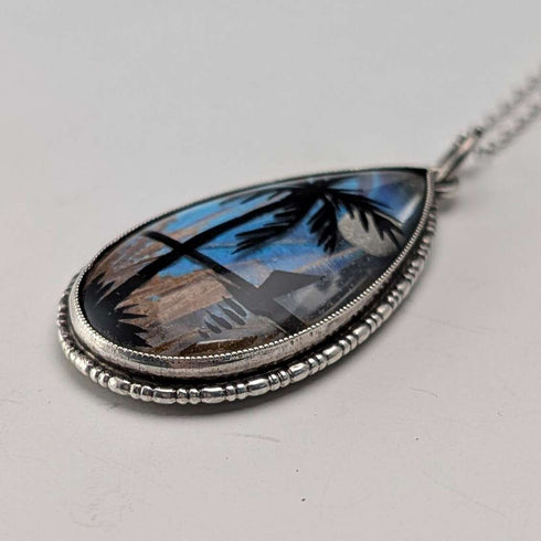 Colgante de alas de mariposa con base de plata de ley vintage británica, incluye collar de plata de ley ③