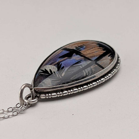 Colgante de alas de mariposa con base de plata de ley vintage británica, incluye collar de plata de ley ③