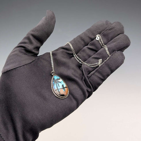 Colgante de alas de mariposa con base de plata de ley vintage británica, incluye collar de plata de ley ③