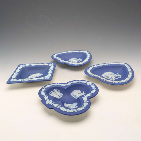 Vintage British Wedgwood Jasperware Playing Card-Shaped Small Plates, Set of 4, Royal Blue