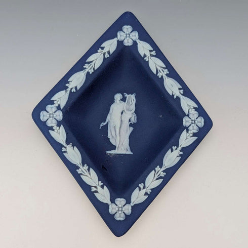 Vintage British Wedgwood Jasperware Playing Card-Shaped Small Plates, Set of 4, Royal Blue
