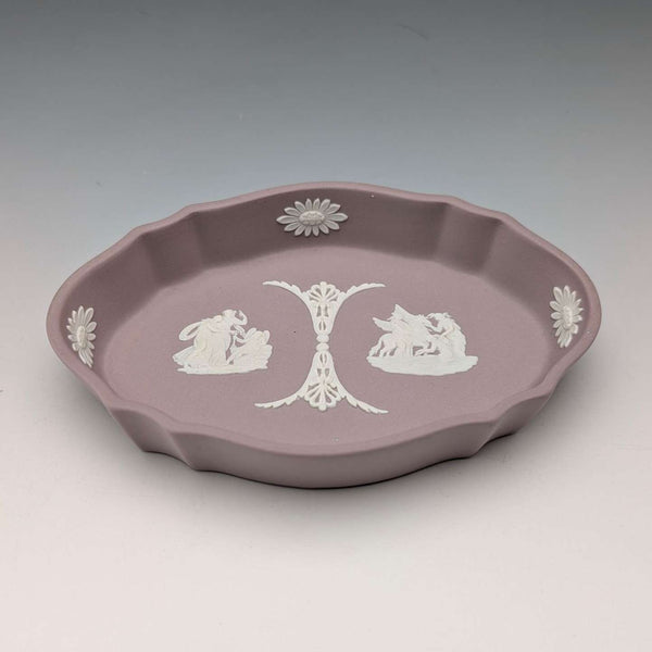 英国古董韦奇伍德(Wedgwood)碧玉浮雕系列椭圆形碟,淡紫色
