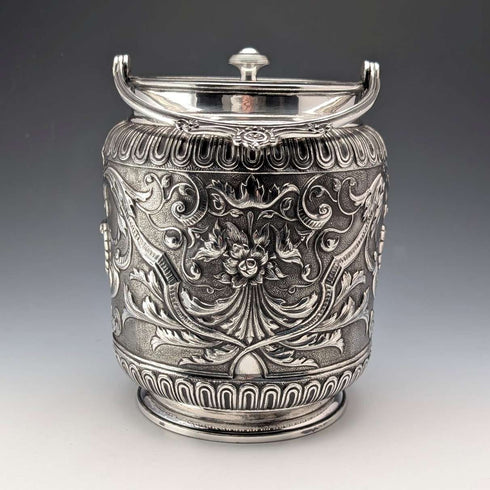 Bisquitera de plata chapada, antigua, inglesa, 1892, James Dixon & Sons