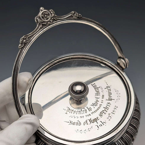 Bisquitera de plata chapada, antigua, inglesa, 1892, James Dixon & Sons