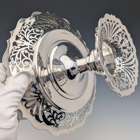 1899年 英国アンティーク 純銀製コンポート 389g 直径20cm Goldsmiths&Silversmiths